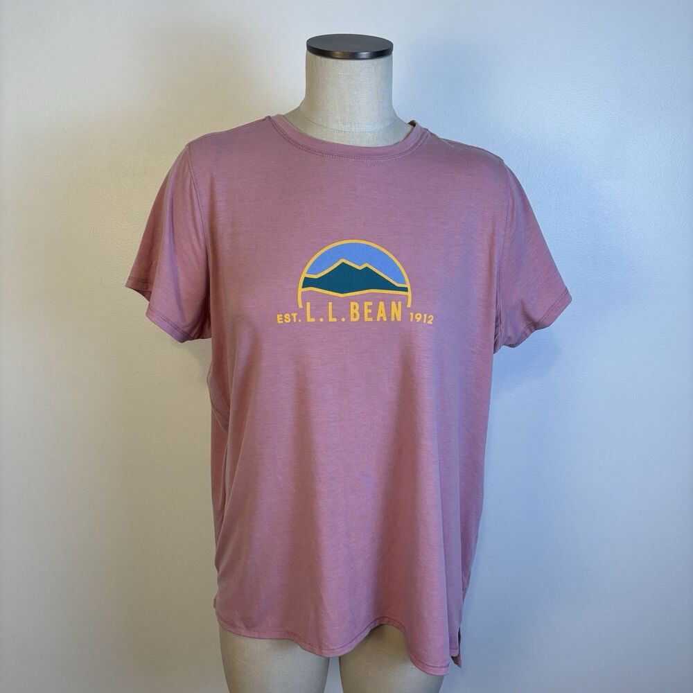 LL Bean Women's 1X Everyday SunSmart Tee, Short-Sleeve Pink Mountain Graphic